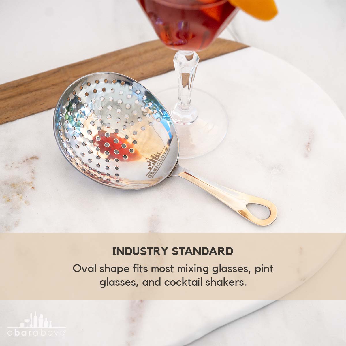 Professional Gold Julep Strainer - Stainless Steel Cocktail Strainer for Stirred Drinks with Reinforced Weld Construction