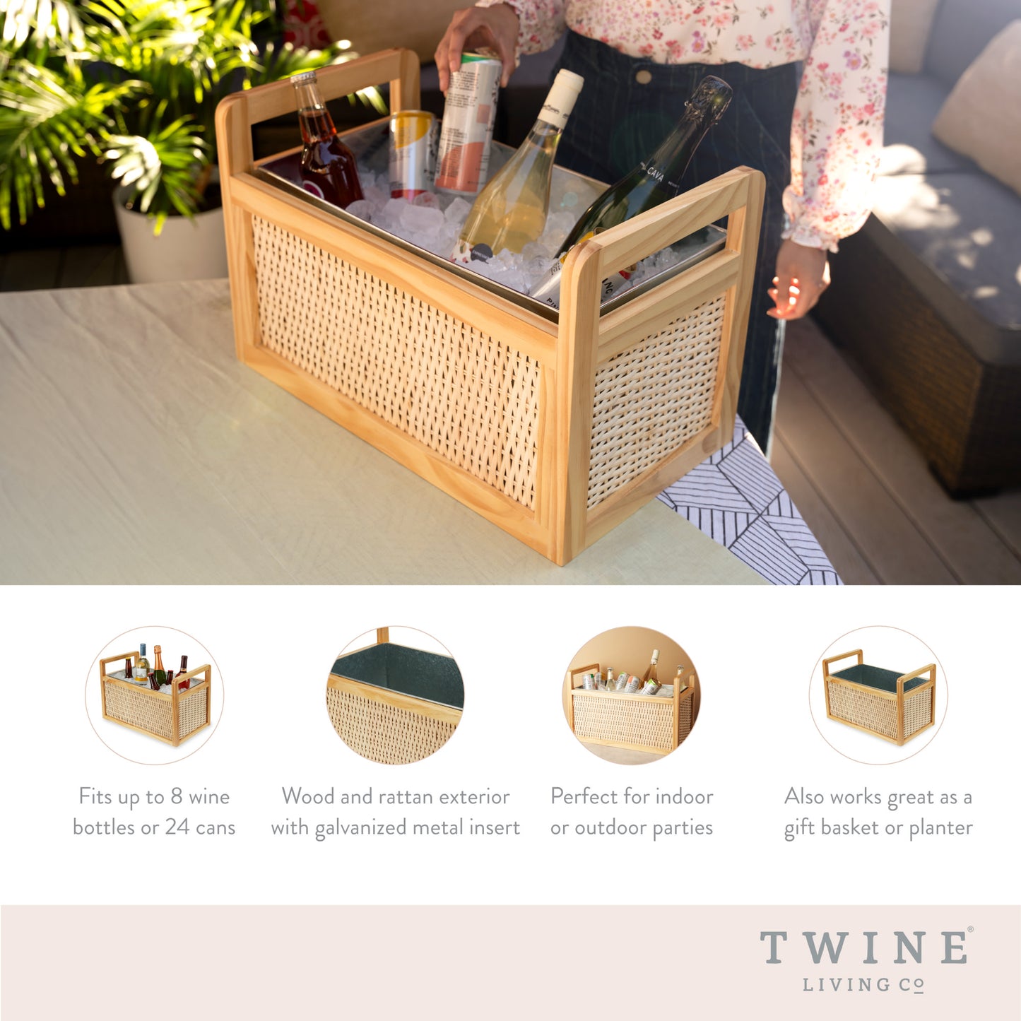 Rattan & Wood Beverage Tub by Twine Living™
