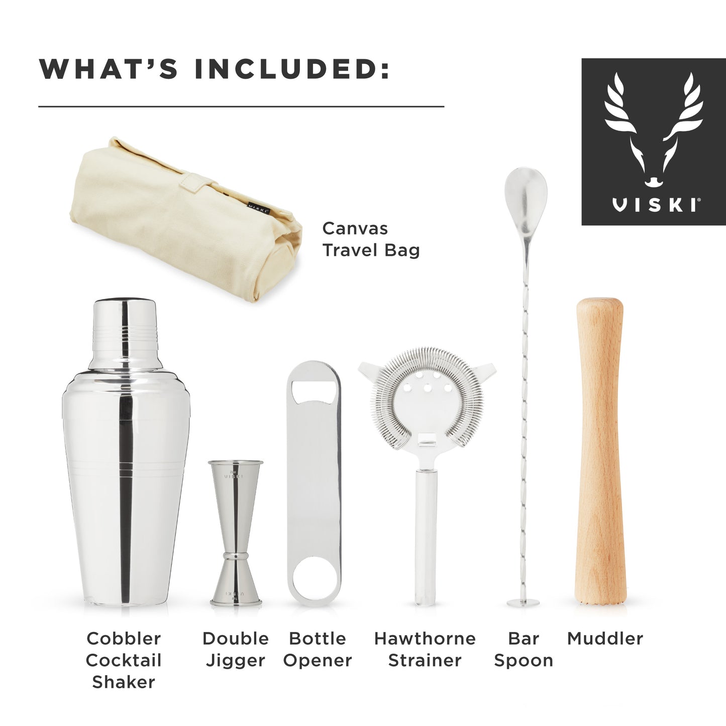 Portable Cocktail Kit - 6-Piece Premium Travel Bartending Set with Canvas Case