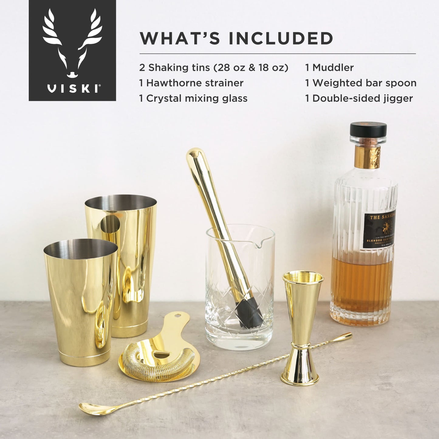 Viski Gold 7-Piece Bartender Kit | Professional Cocktail Tool Set