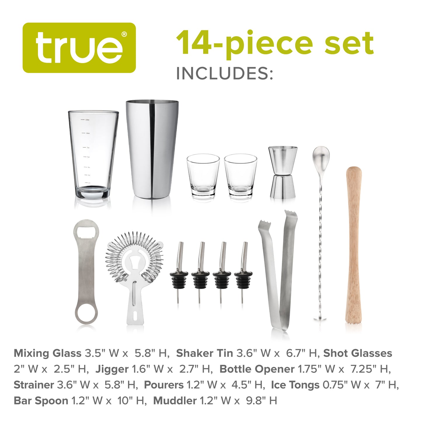 Professional Mixology Kit - Complete 14-Piece Premium Bar Tools Set with Boston Shaker