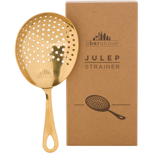 Professional Gold Julep Strainer - Stainless Steel Cocktail Strainer for Stirred Drinks with Reinforced Weld Construction