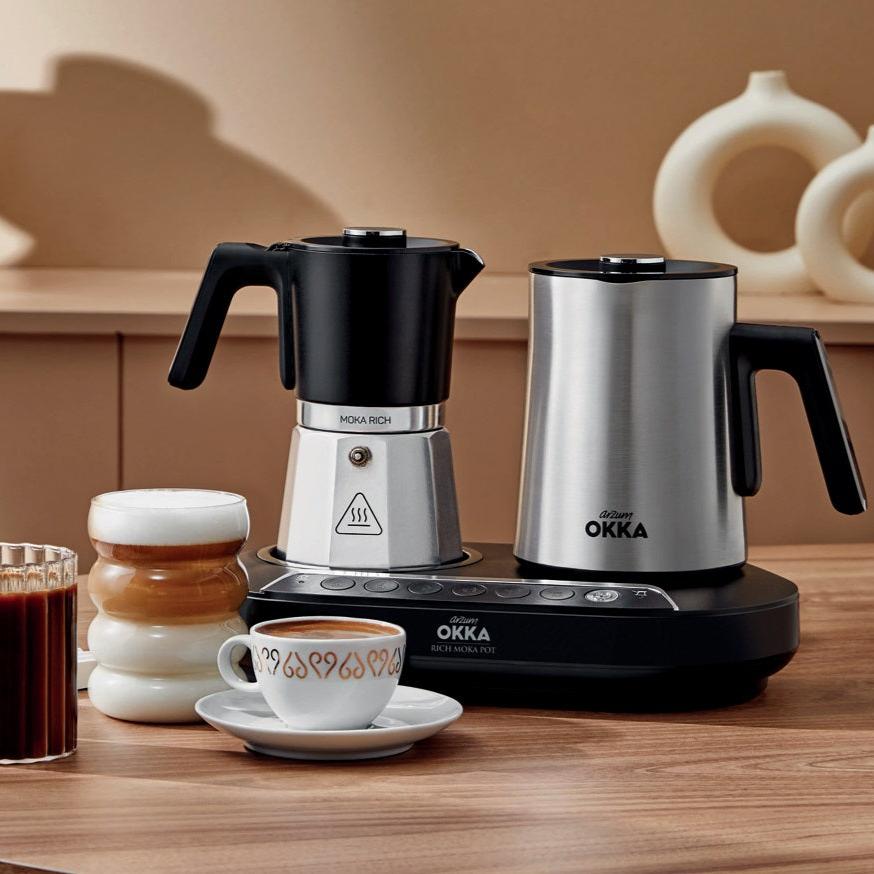 Arzum Okka Rich Moka Pot Turkish Coffee and Moka Maker with Milk Frother, 5 Cup, Chrome | Barsonist