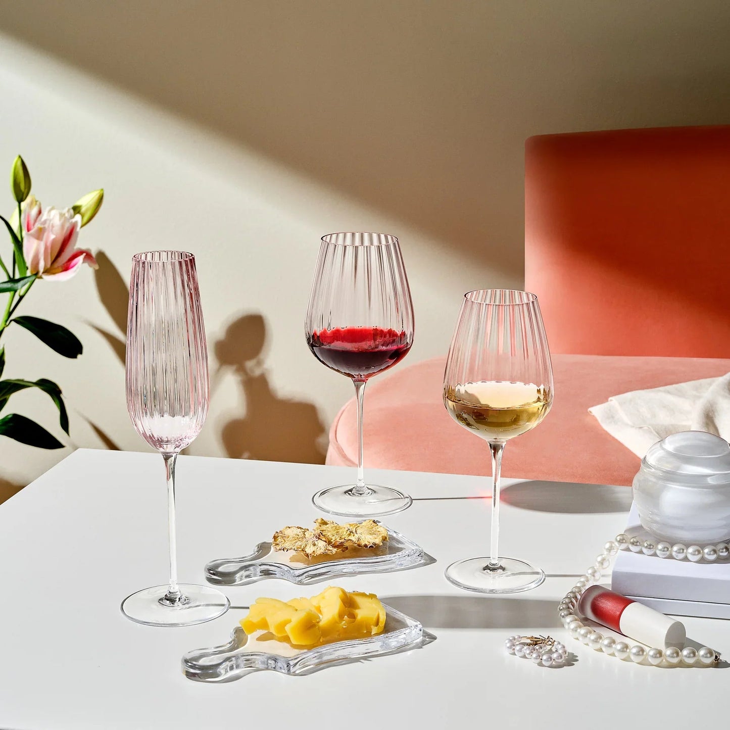 NUDE Round Up Dusty Rose White Wine Glasses Set of 2 | Barsonist