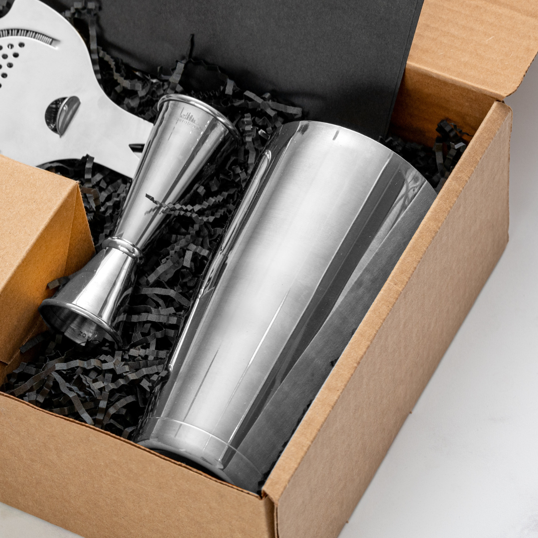 Professional Barware Gift Box - Complete Cocktail Tool Set with Bar Basics Course & Recipe Cards