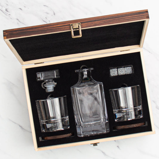 Classic Decanter Set with Wood Gift Box | Personalized Lead-Free Crystal Decanter & Optional Whiskey Glasses | Barsonist