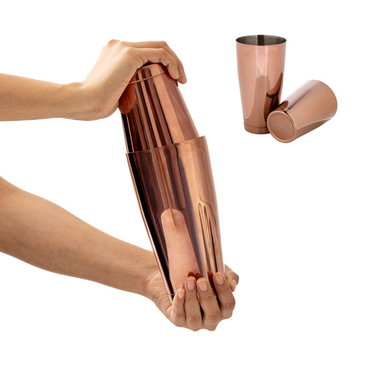 Professional Antique Copper Boston Shaker - Weighted 2-Piece Cocktail Shaker Set (28oz/18oz)