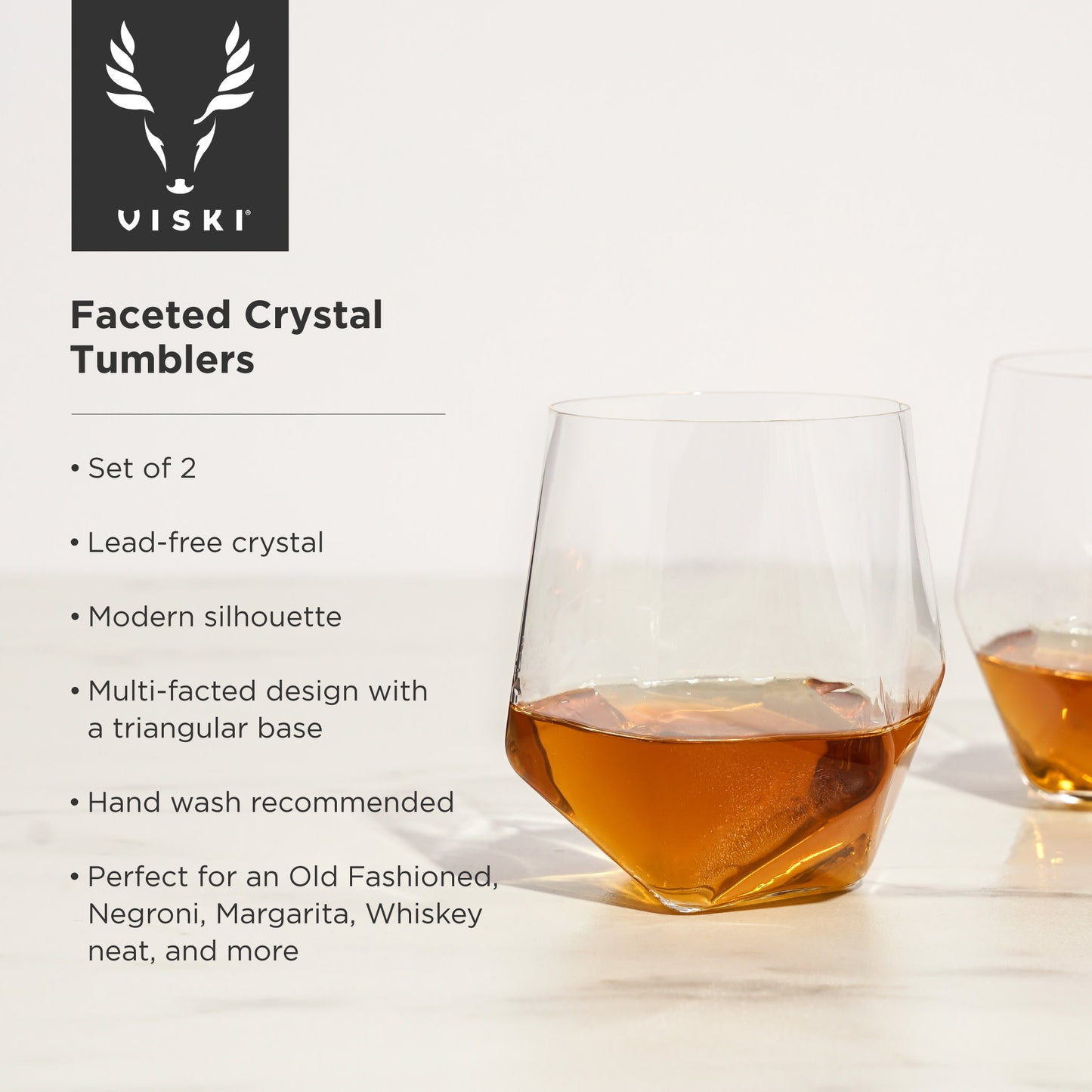 Seneca Crystal Faceted Tumblers by Viski | Set of 2 | Barsonist