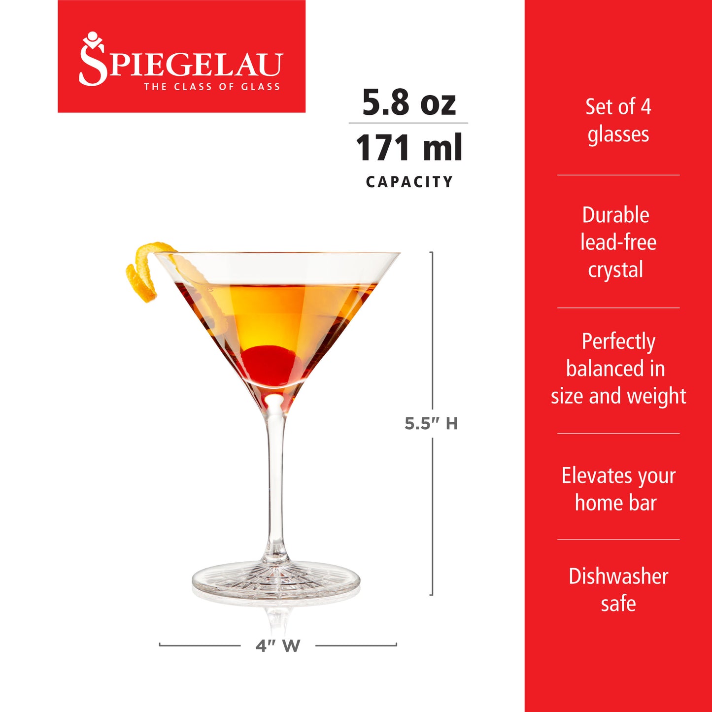 Spiegelau 5.8 Oz Perfect Cocktail Glasses (Set of 4)