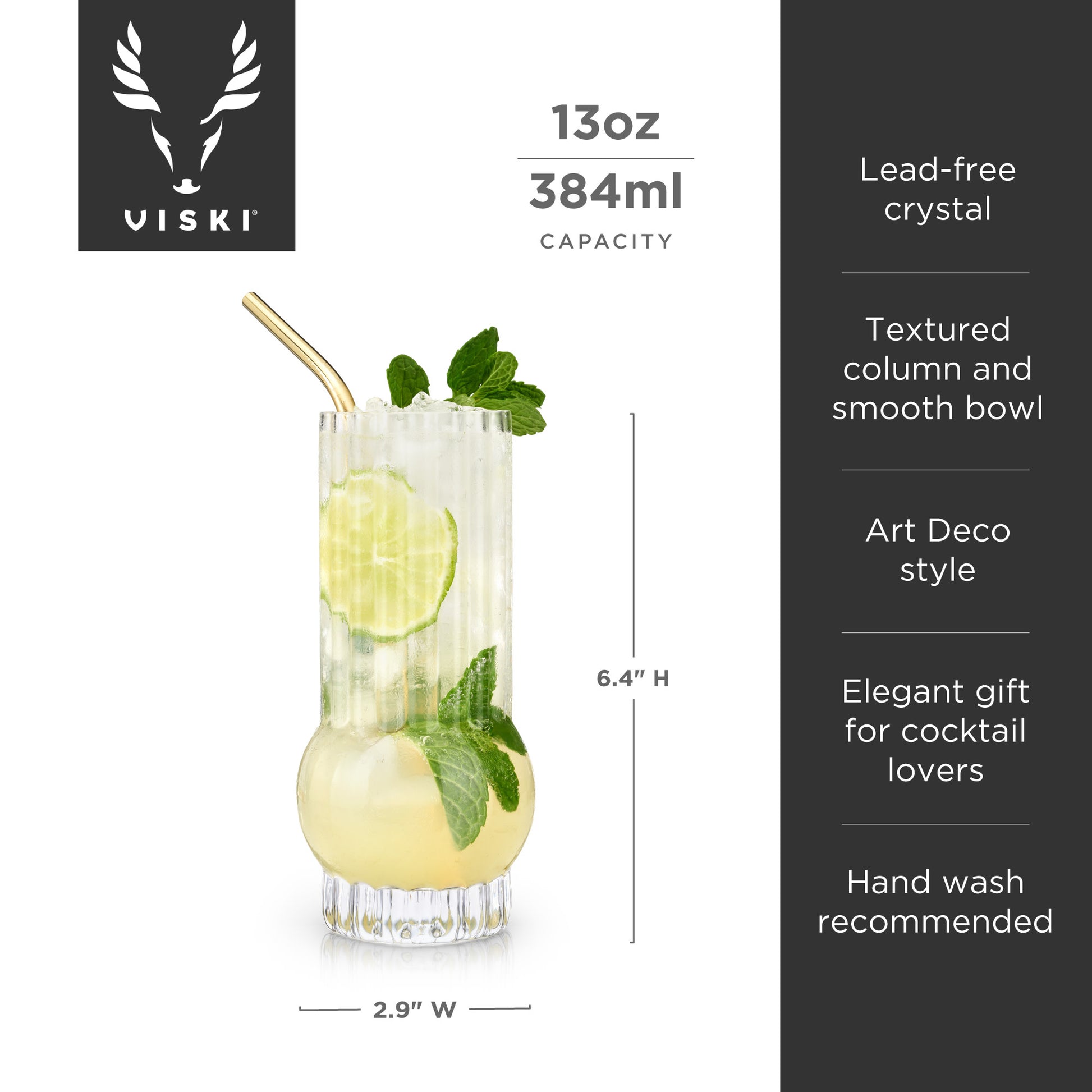 Raye Deco Crystal Highball Glasses Viski® (Set of 2)