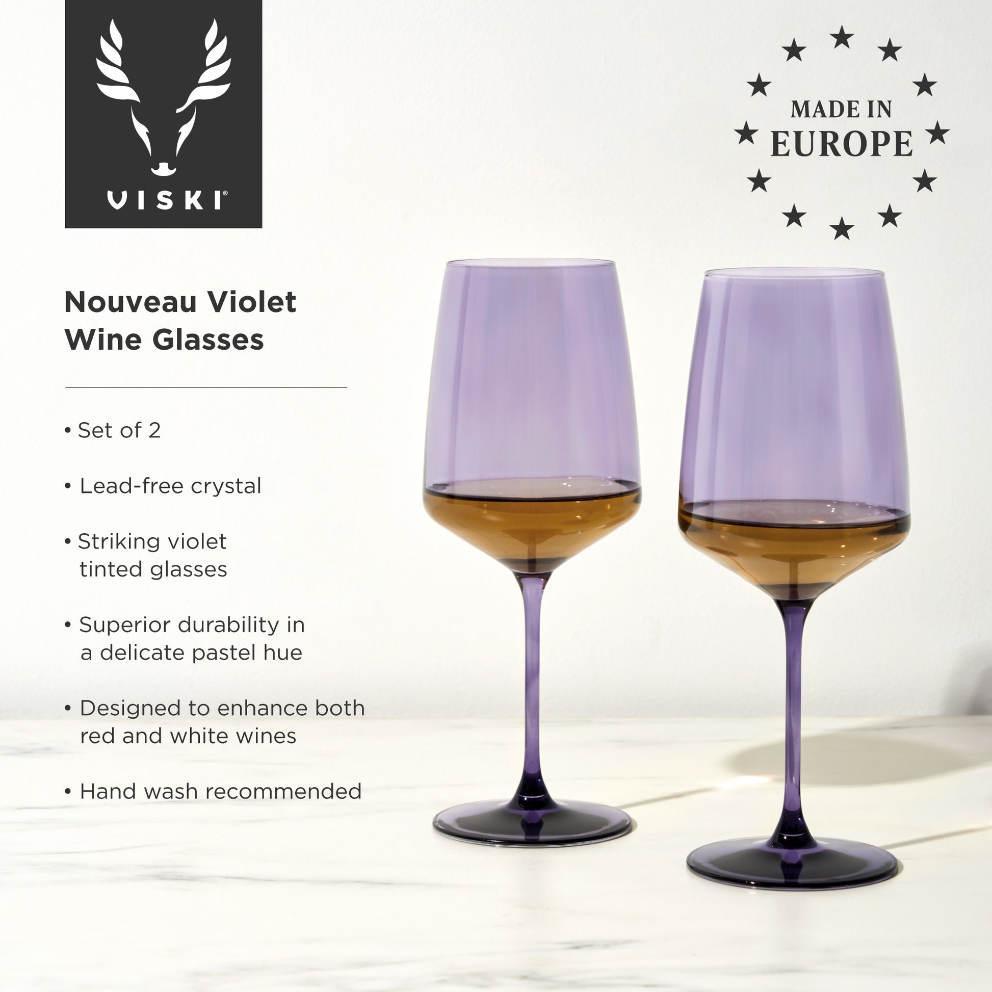 Reserve Nouveau Violet Wine Glasses by Viski, Set of 2 | Barsonist