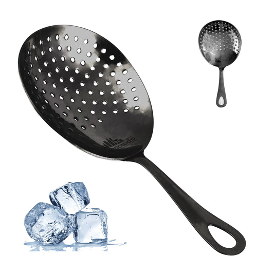 Professional Black Julep Strainer - Stainless Steel Cocktail Strainer for Stirred Drinks with Reinforced Weld Construction