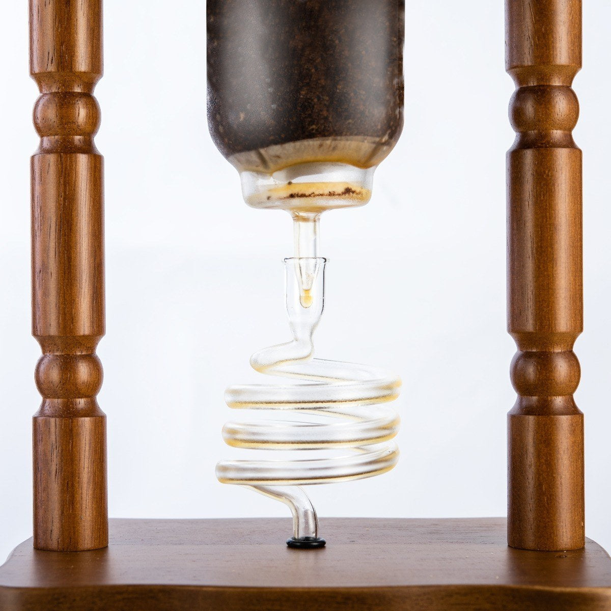 Yama Glass Cold Brew Tower - Curved Brown Wood Frame | 32oz Kyoto-Style Slow Drip Coffee Brewer | Barsonist