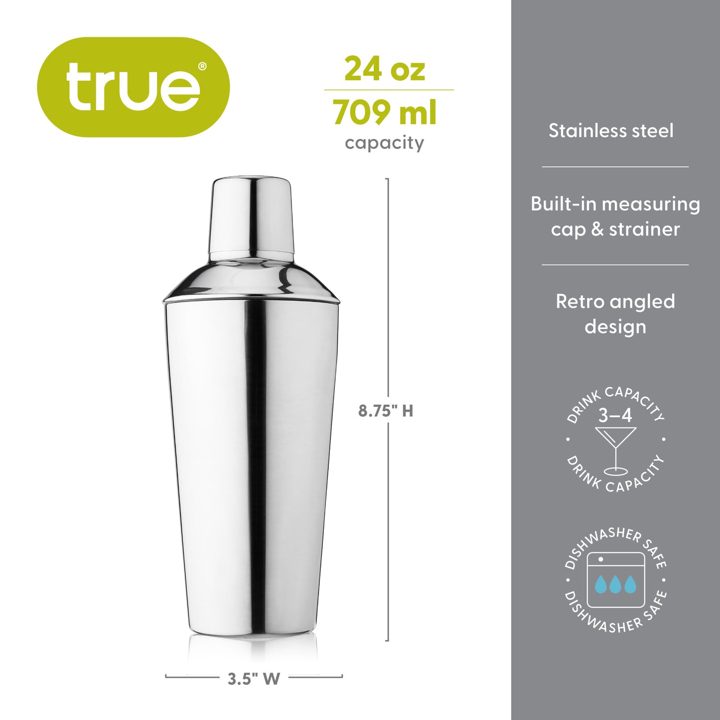 Retro 24 Oz Stainless Steel Cocktail Shaker True