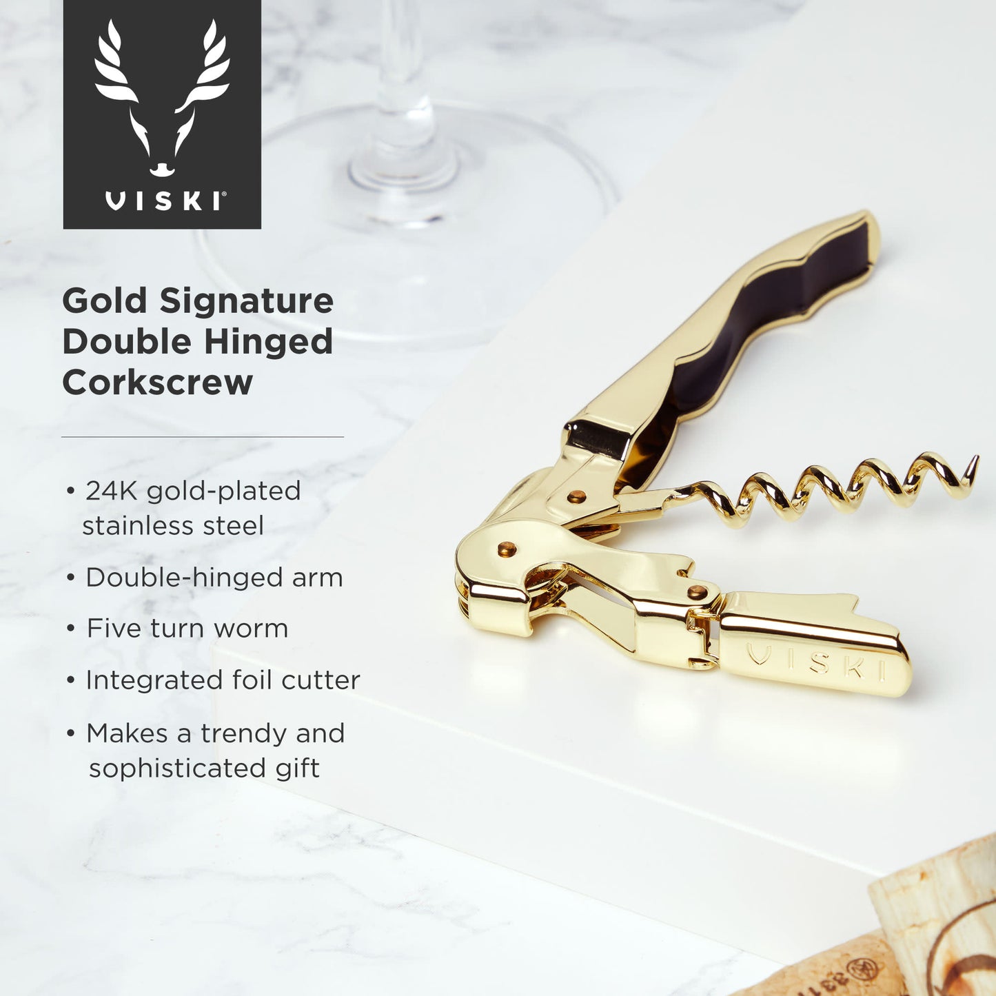 Raye Crystal Wine Glass and Corkscrew Gift Set by Viski, 3 Piece | Barsonist