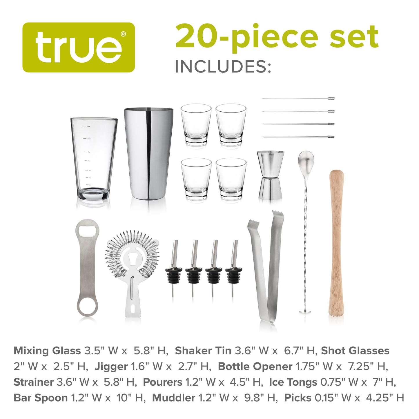 Mixologist 20 Piece Barware Set by True