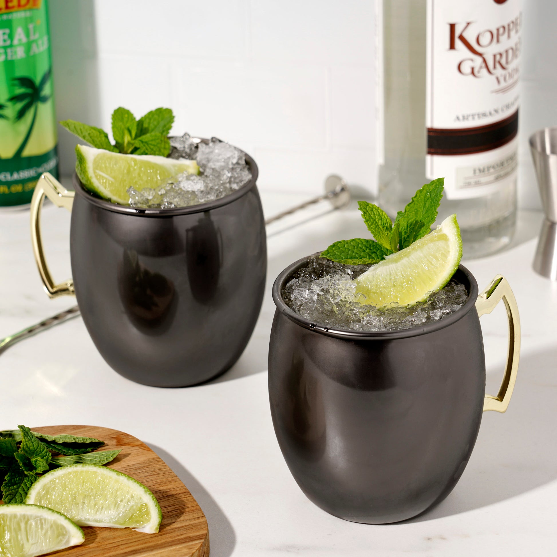 Black Moscow Mules with Gold True (Set of 2)