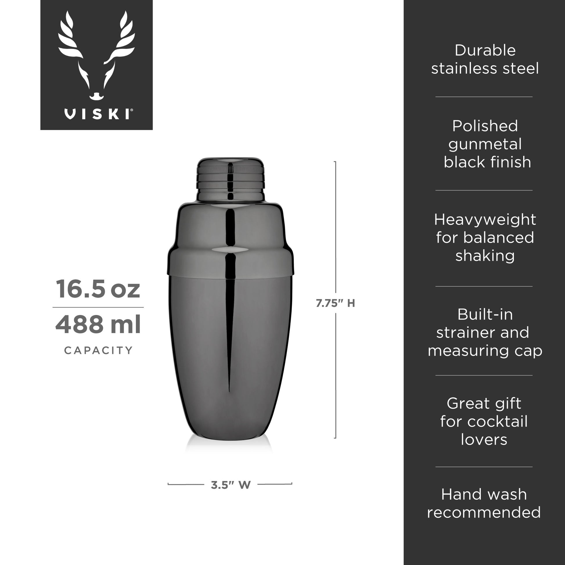 Heavyweight Gunmetal Cocktail Shaker Viski®