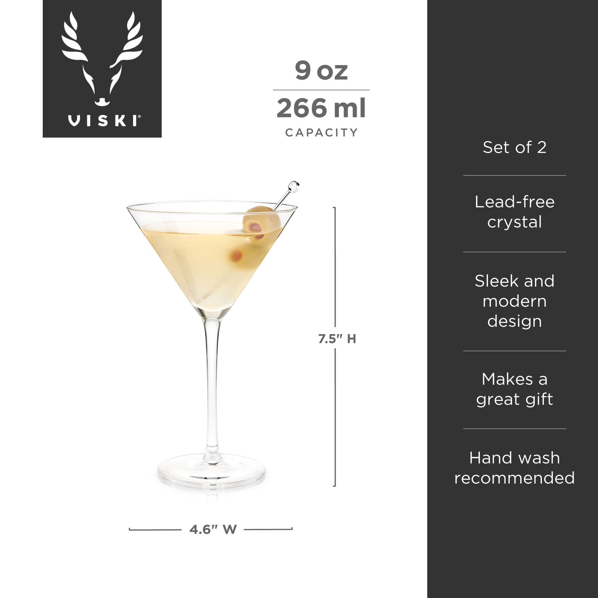 Raye Stemmed Crystal Martini Glasses Viski® (Set of 2)