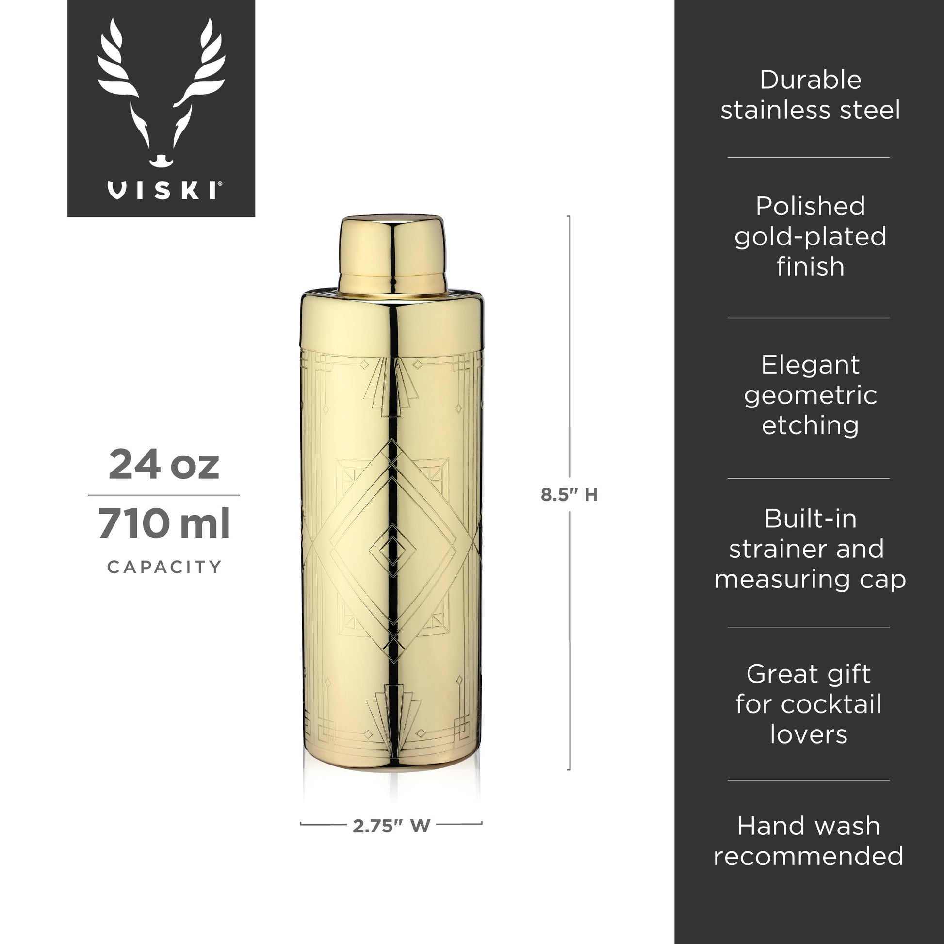 Art Deco 24 Oz Gold Cocktail Shaker Viski®