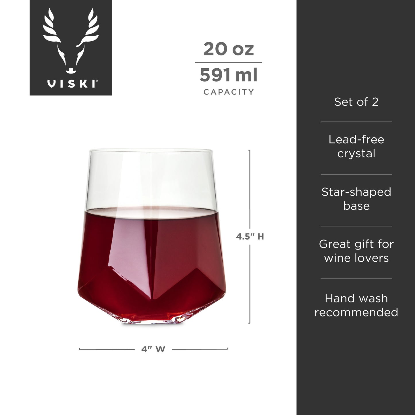 Seneca Crystal Faceted Wine Glasses Viski® (Set of 2)