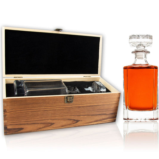 Custom Wood Box with Classic Decanter | Personalized Lead-Free Crystal Decanter with Engraved Storage Box | Barsonist