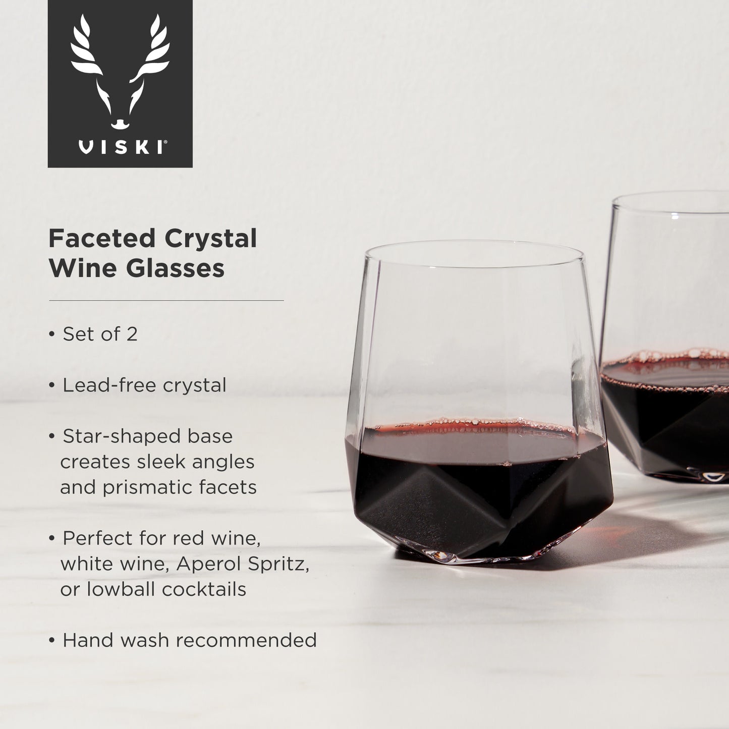 Seneca Crystal Faceted Wine Glasses Viski® (Set of 2)