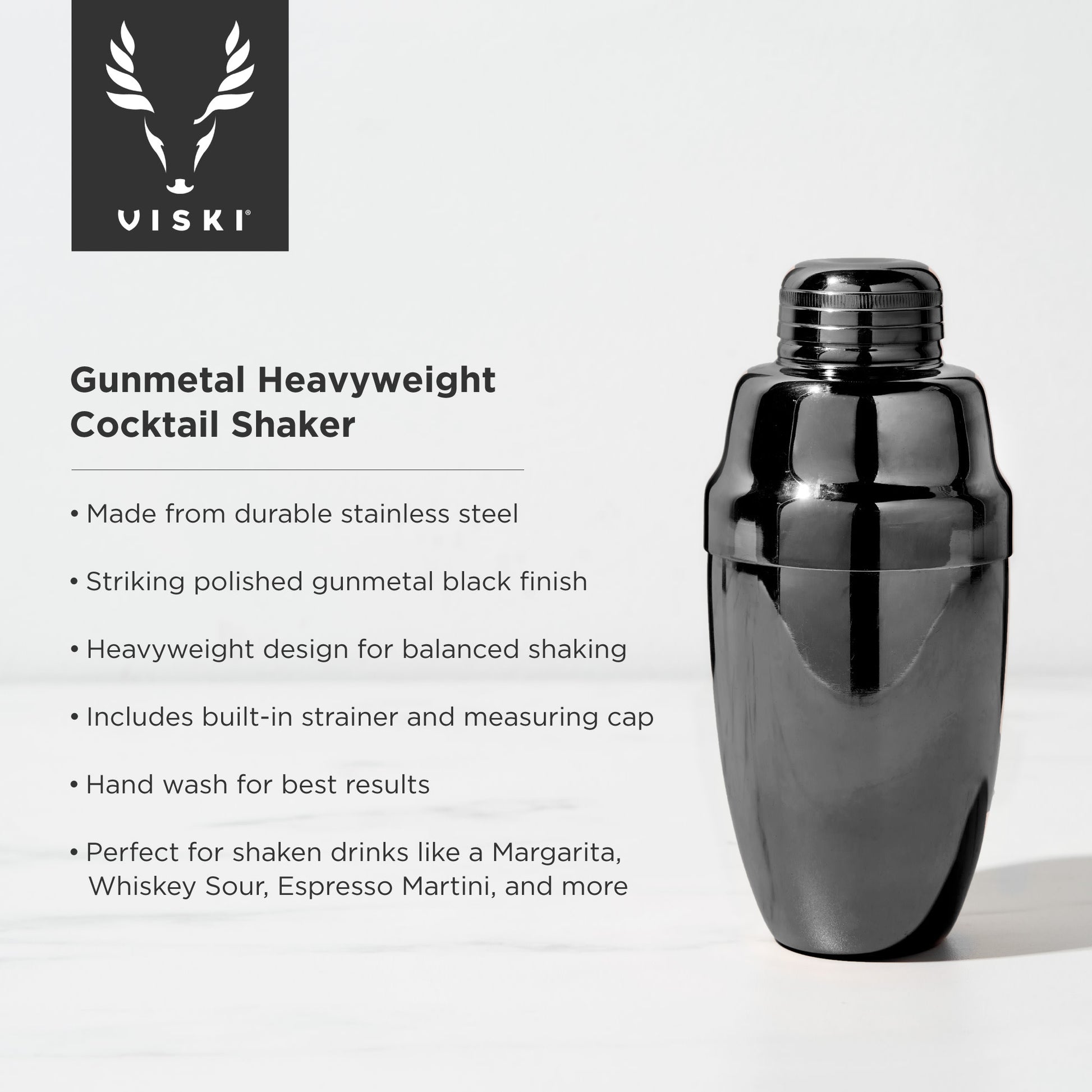 Heavyweight Gunmetal Cocktail Shaker Viski®