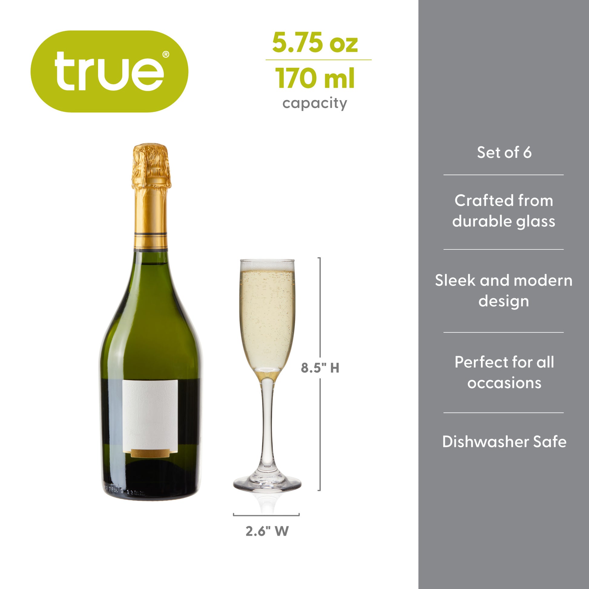 Stemmed Champagne Flutes set of 6 by True