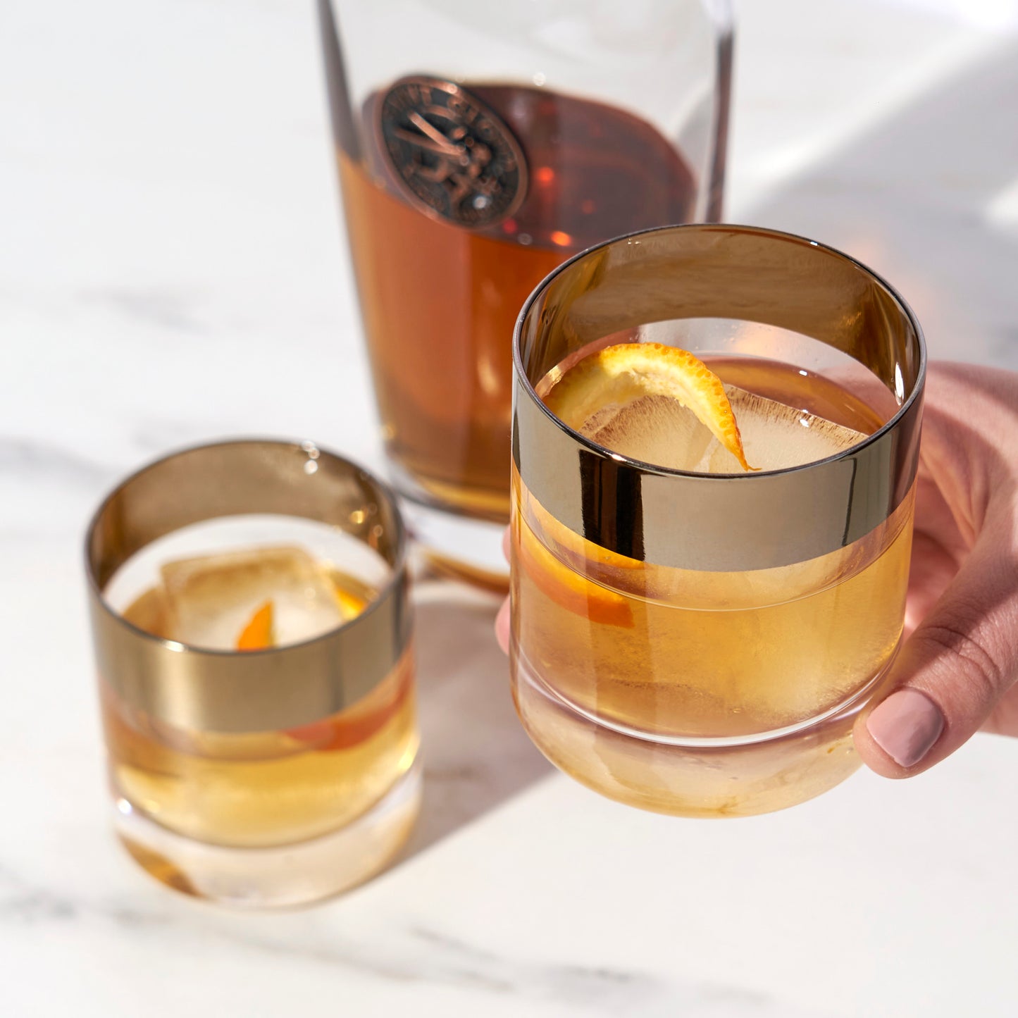Irving Crystal Bronze Rim Rocks Glasses Viski® (Set of 2)