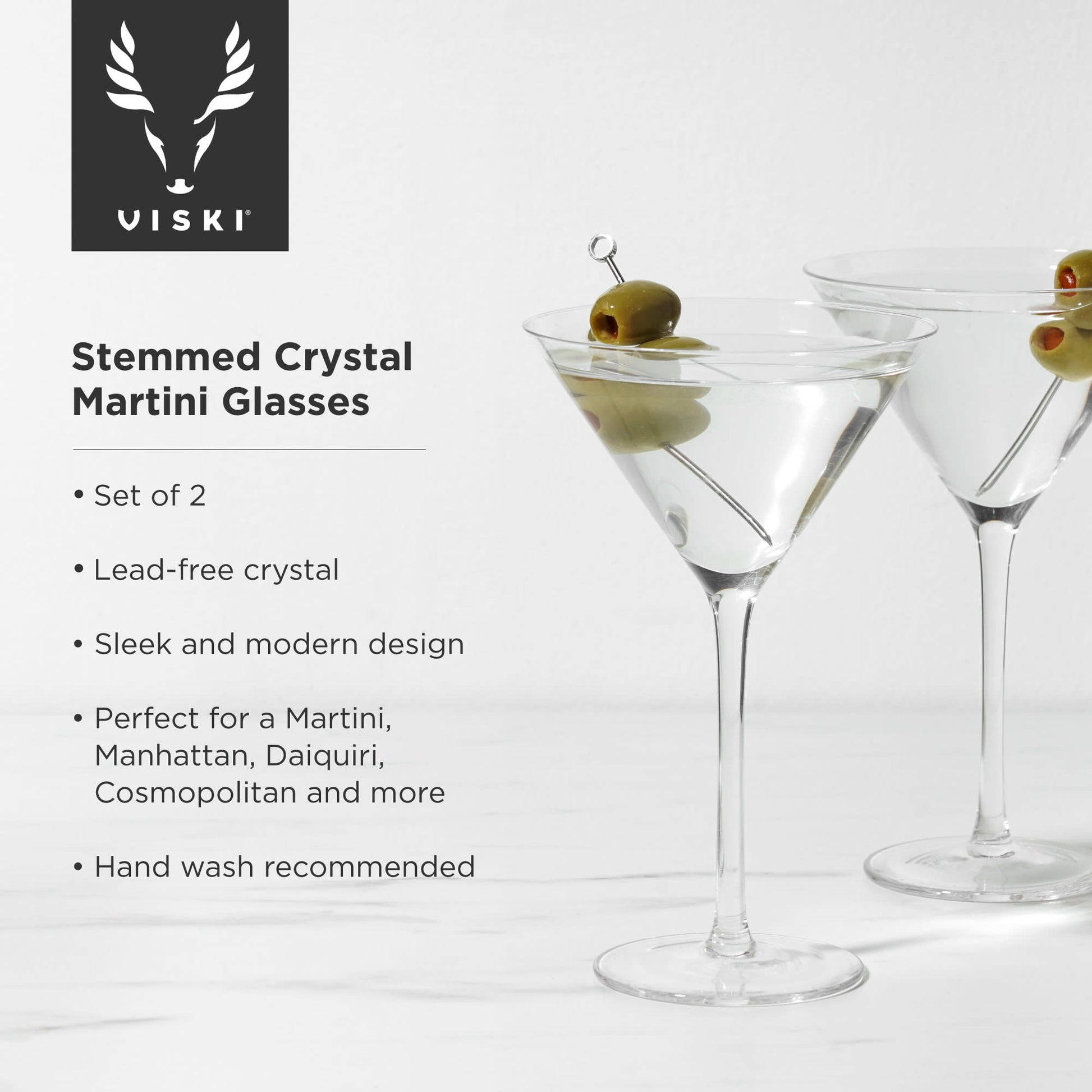 Raye Stemmed Crystal Martini Glasses Viski® (Set of 2)