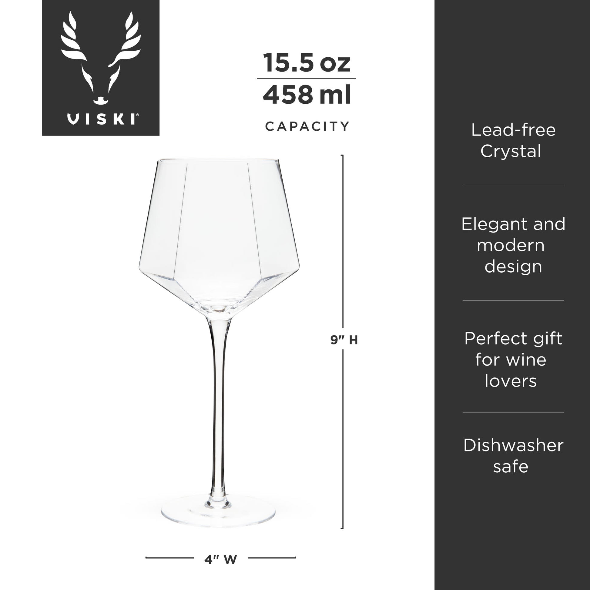 Seneca Crystal Wine Glasses by Viski, Set of 2 | Barsonist