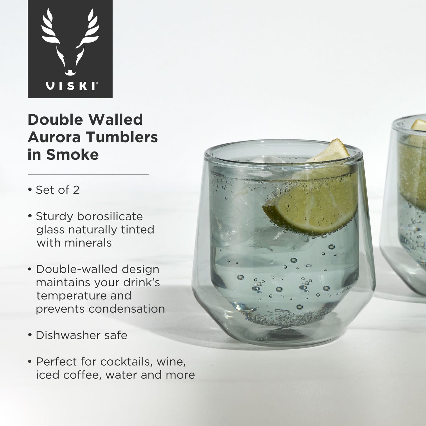 Aurora Double Walled Smoke Tumblers Viski® (Set of 2)