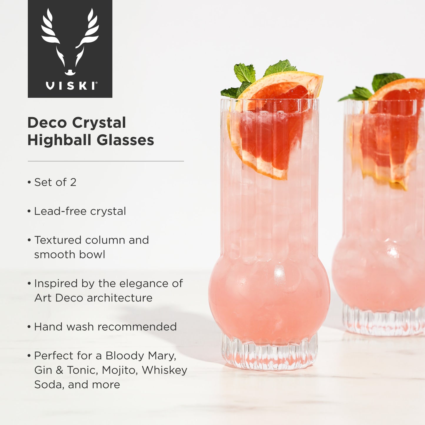 Raye Deco Crystal Highball Glasses Viski® (Set of 2)