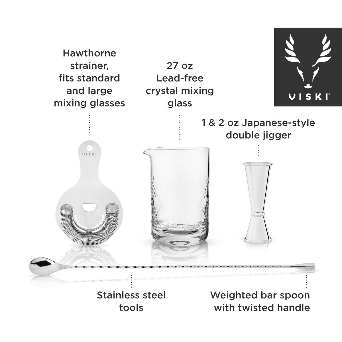 4 Piece Stainless Steel Mixologist Barware Set Viski®