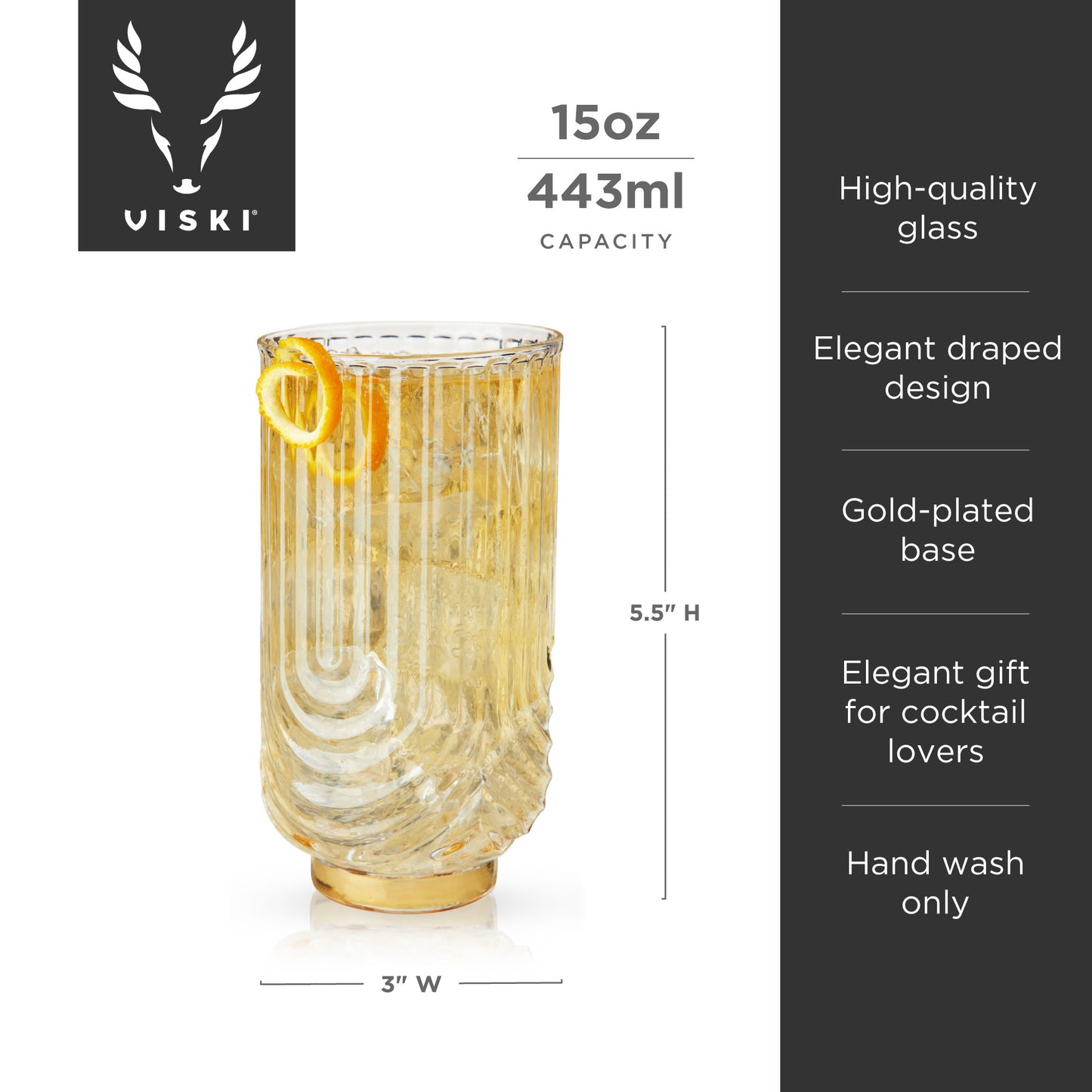 Deco Gatsby Crystal Highball Glasses Viski® (Set of 2)