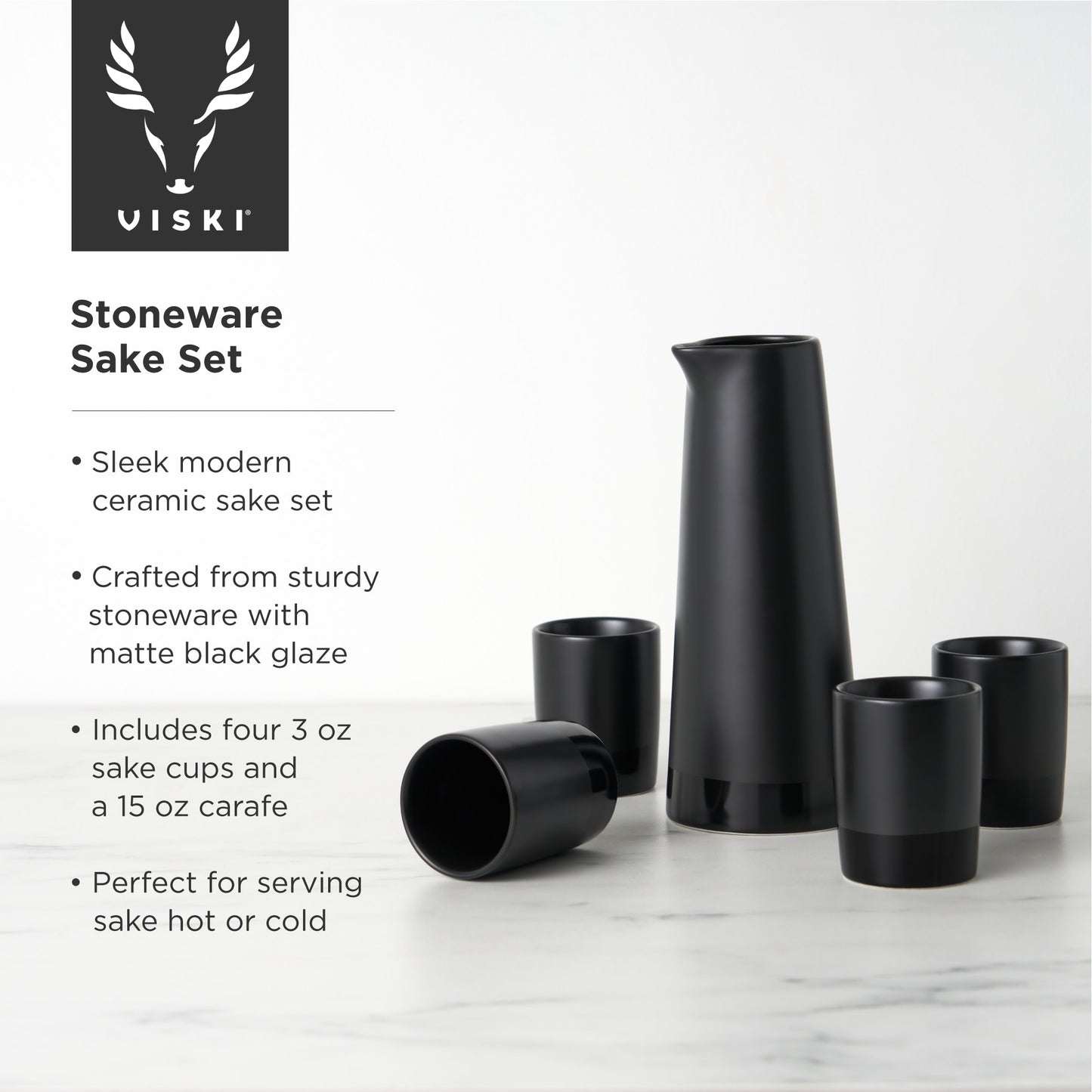 5 Piece Black Stoneware Sake Set Viski®