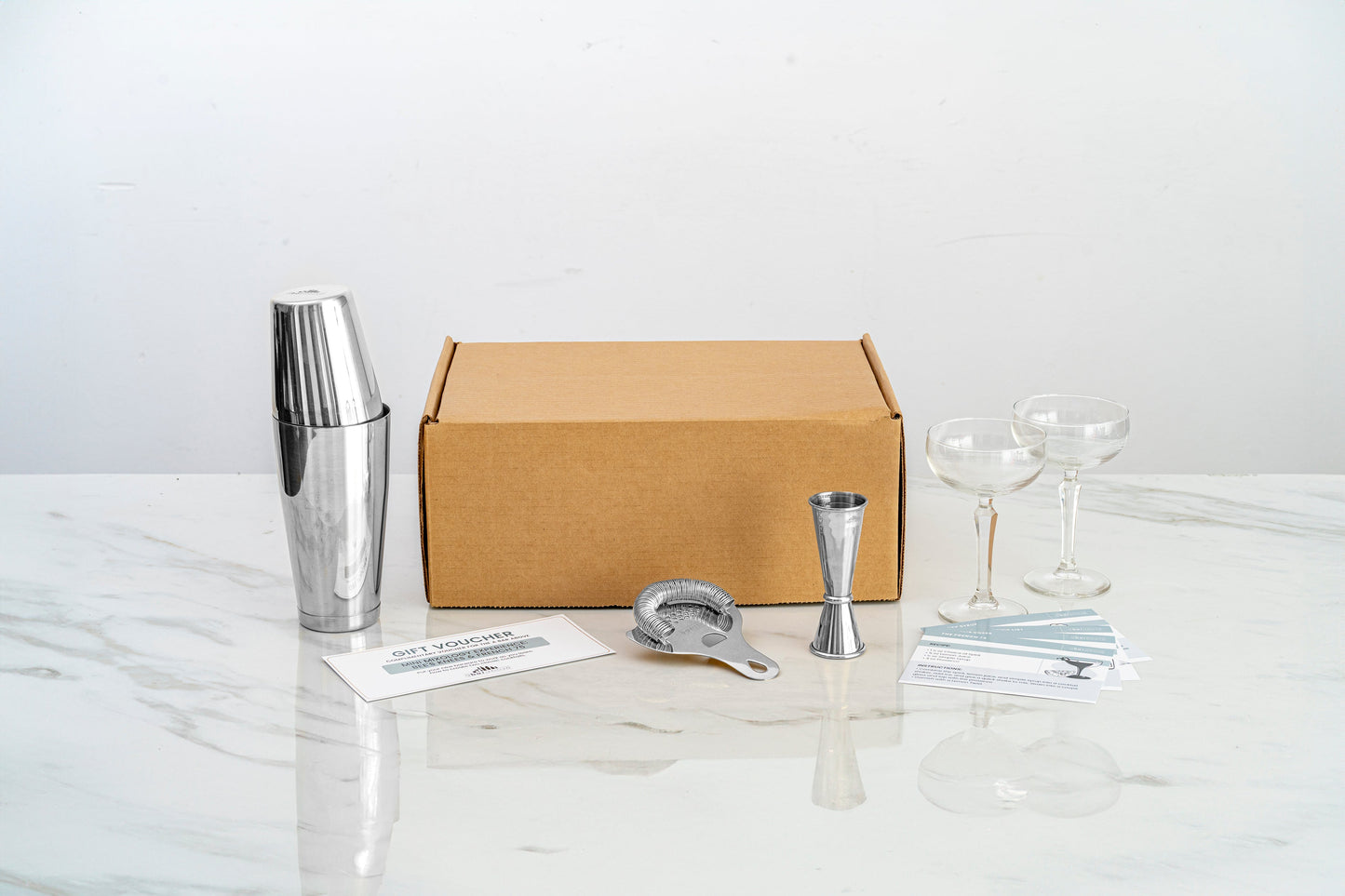Craft Cocktail Date Night Box - Complete Bar Set with Coupe Glasses, Recipe Cards & Exclusive Online Course