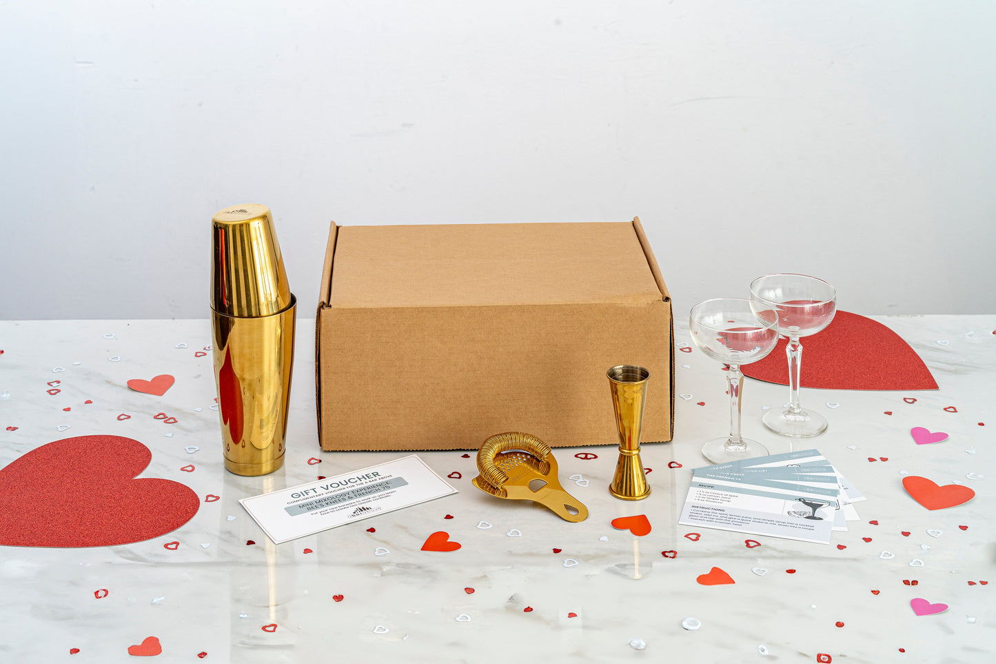 Craft Cocktail Date Night Box - Complete Bar Set with Coupe Glasses, Recipe Cards & Exclusive Online Course