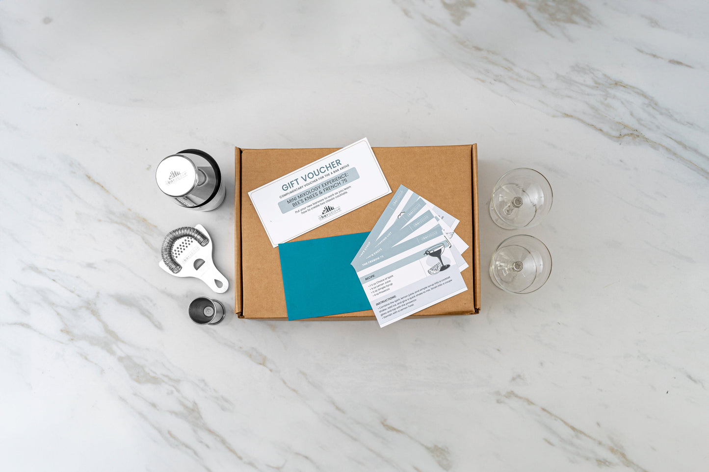 Craft Cocktail Date Night Box - Complete Bar Set with Coupe Glasses, Recipe Cards & Exclusive Online Course