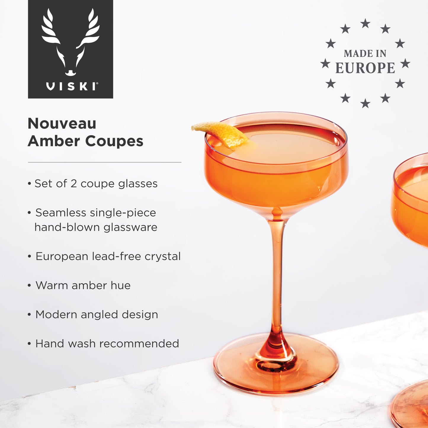 Reserve Nouveau Amber Coupe Glasses Viski® (Set of 2)