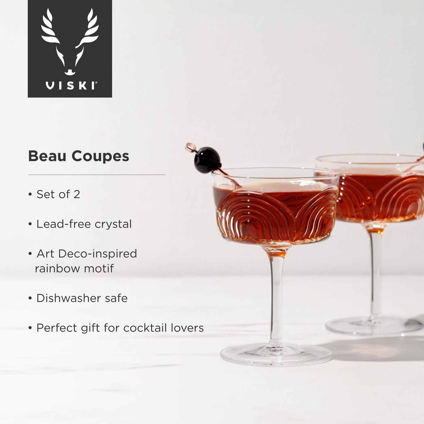Deco Beau Crystal Coupe Glasses by Viski, Set of 2 | Barsonist
