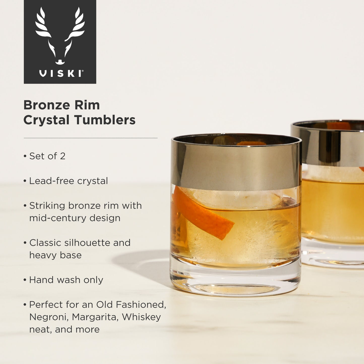 Irving Crystal Bronze Rim Rocks Glasses Viski® (Set of 2)