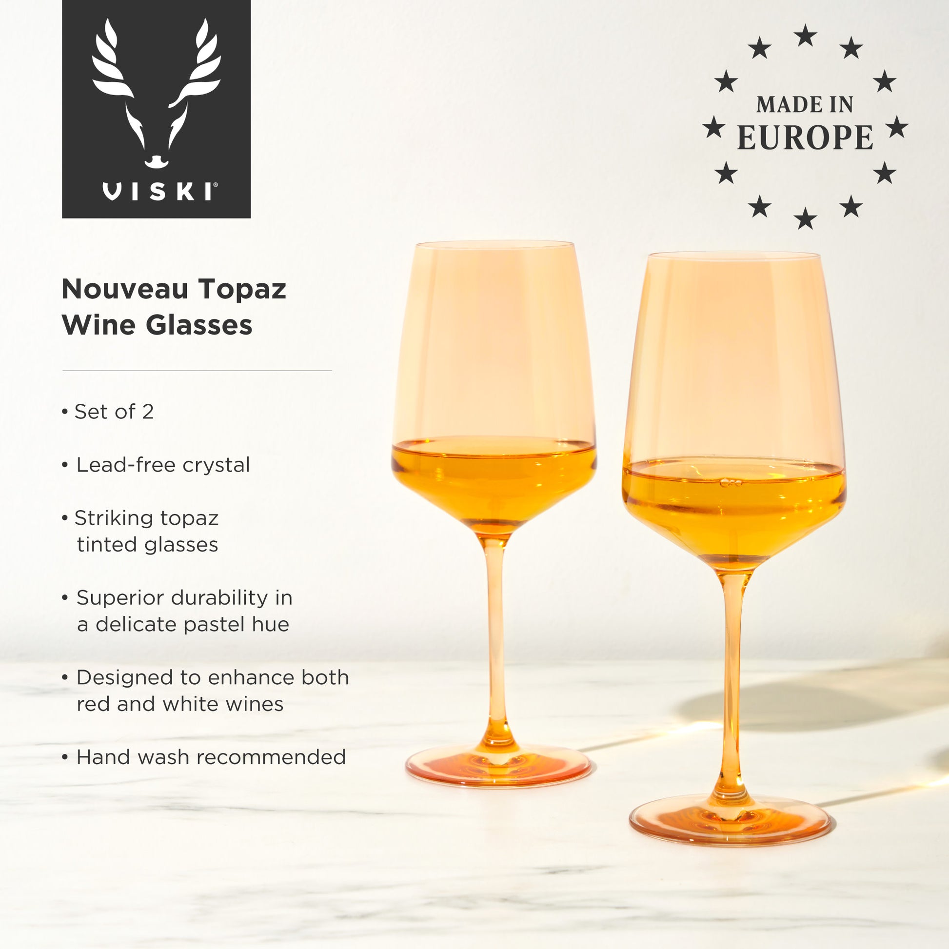 Reserve Nouveau Topaz Wine Glasses Viski® (Set of 2)