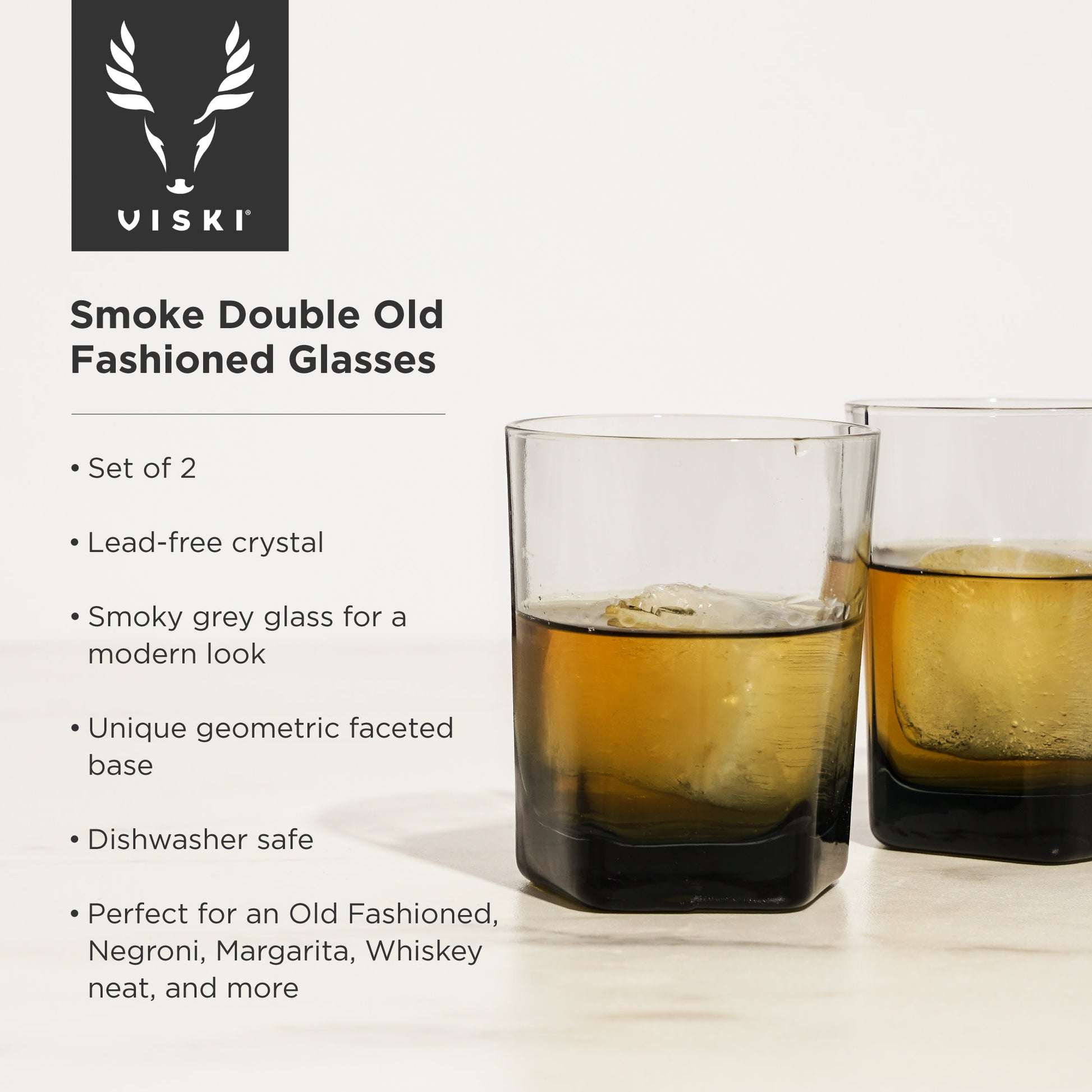 Warren Smoke Double Old Fashioned Glasses Viski® (Set of 2)