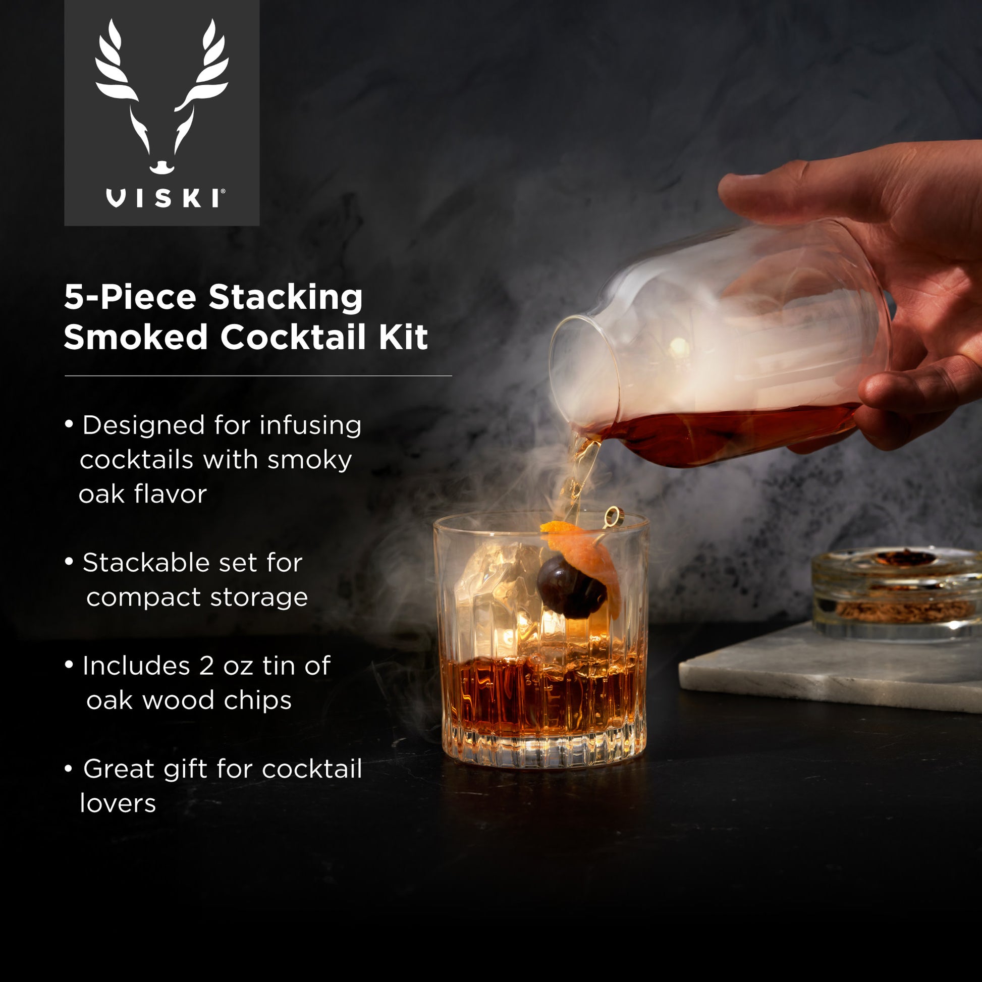 5 Piece Stacking Smoked Cocktail Kit Viski®