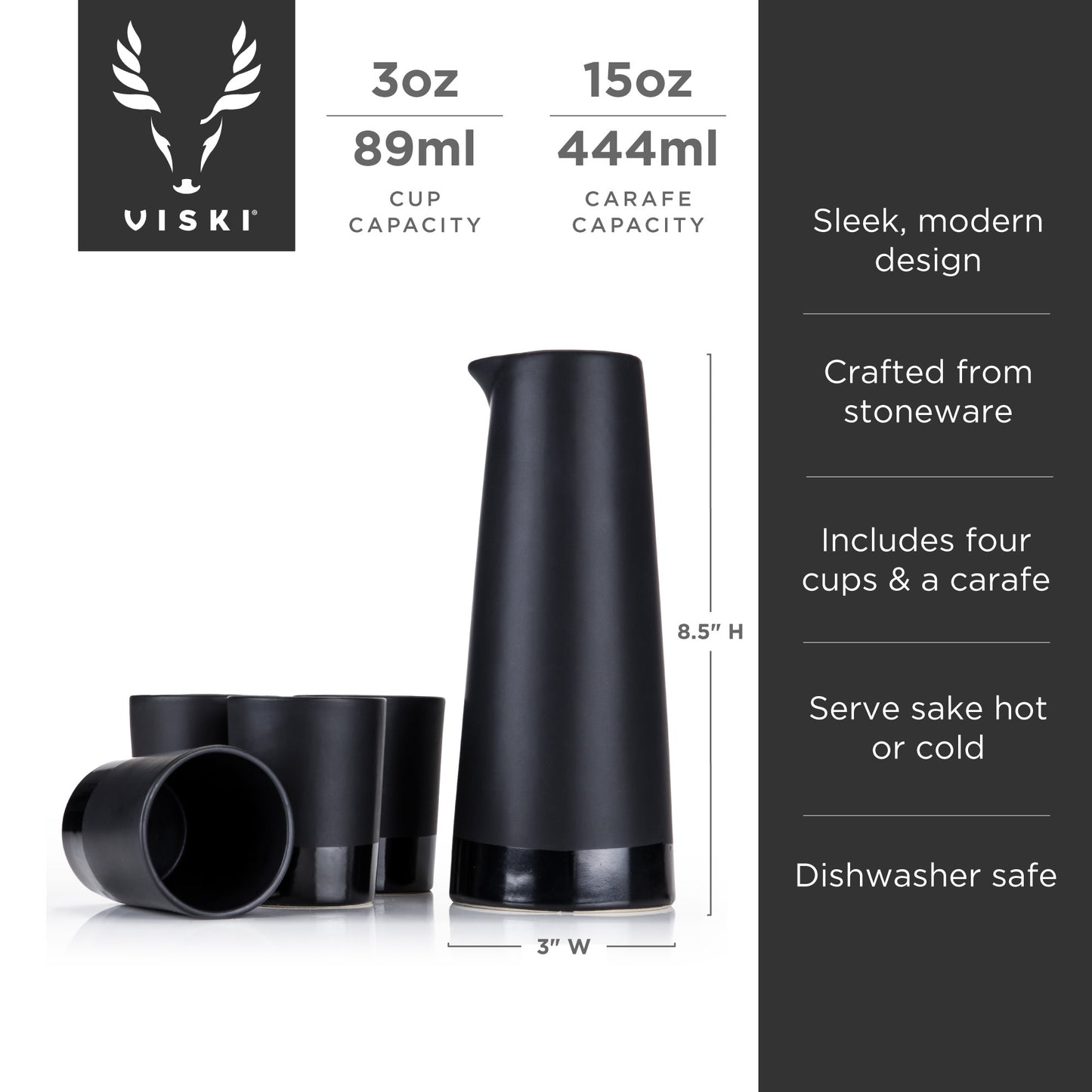 5 Piece Black Stoneware Sake Set Viski®