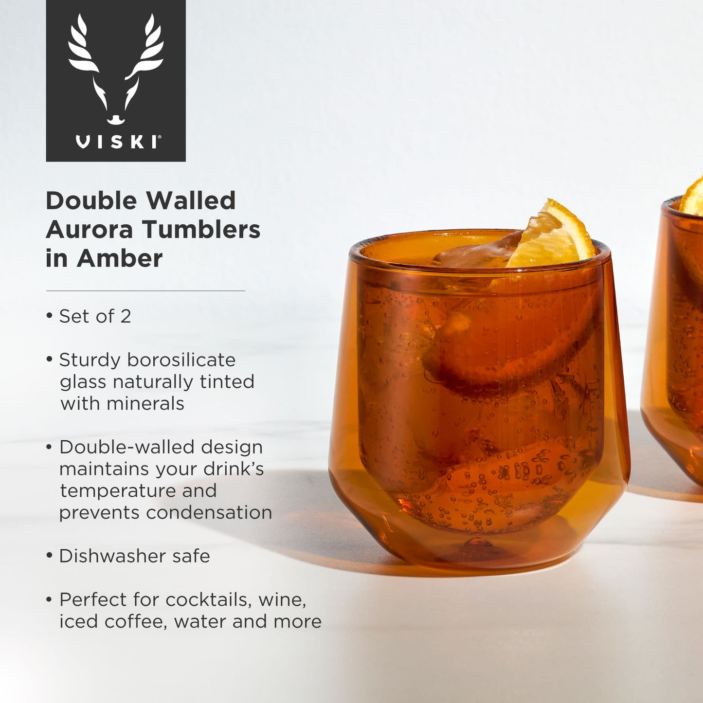 Aurora Double Walled Amber Tumblers Viski® (Set of 2)