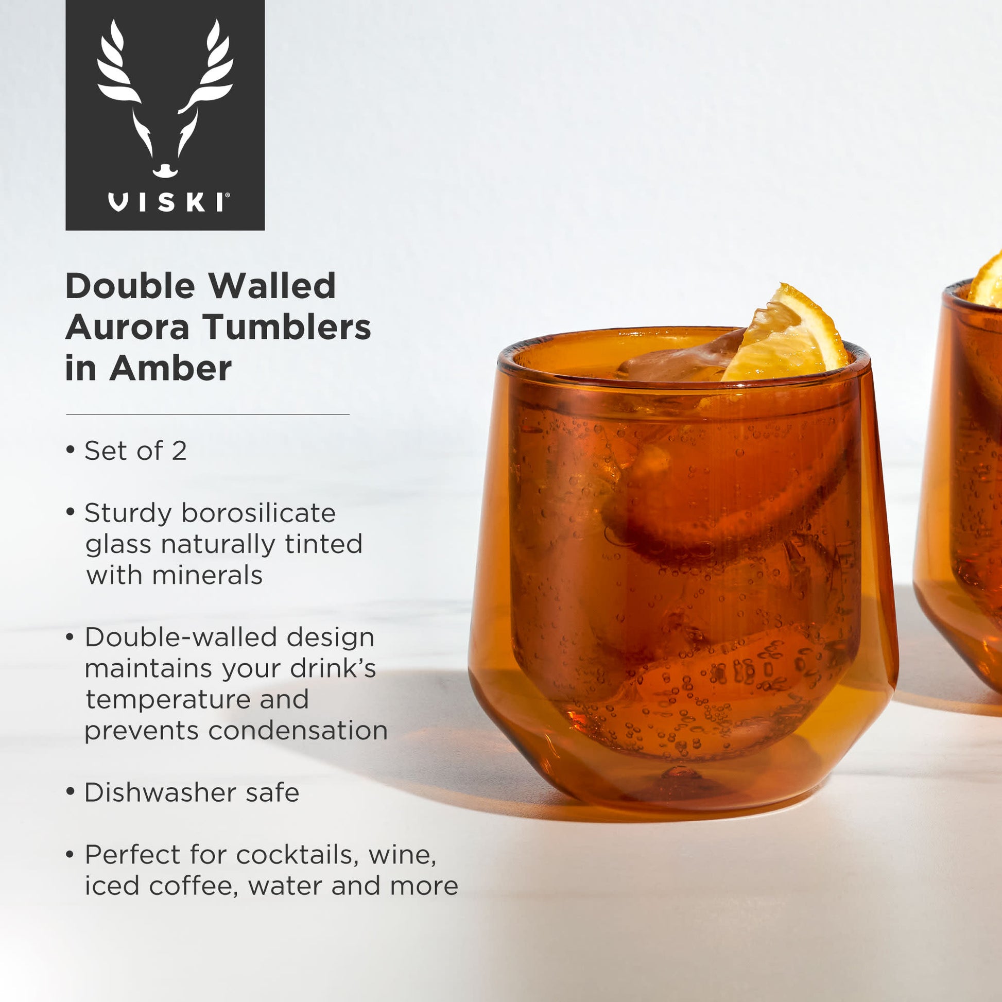 Aurora Double Walled Amber Tumblers Viski® (Set of 2)