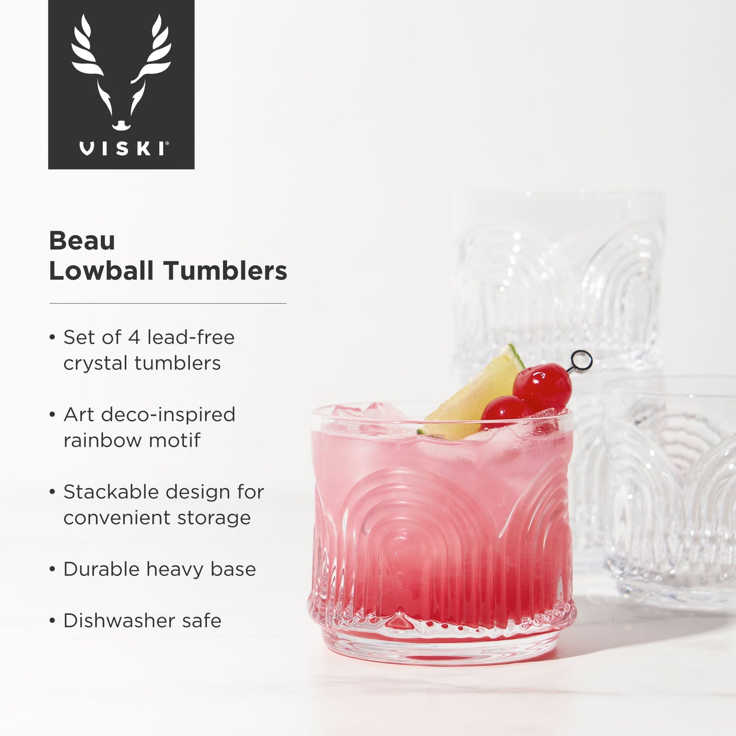 Deco Beau Crystal Lowball Tumblers Viski® (Set of 4)